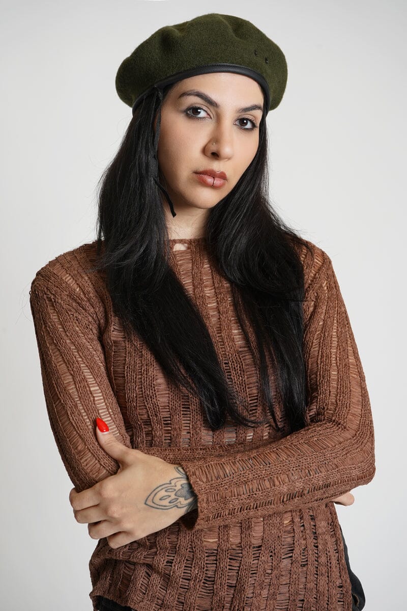 Eva Beret - Olive Green Hats NOCTEX